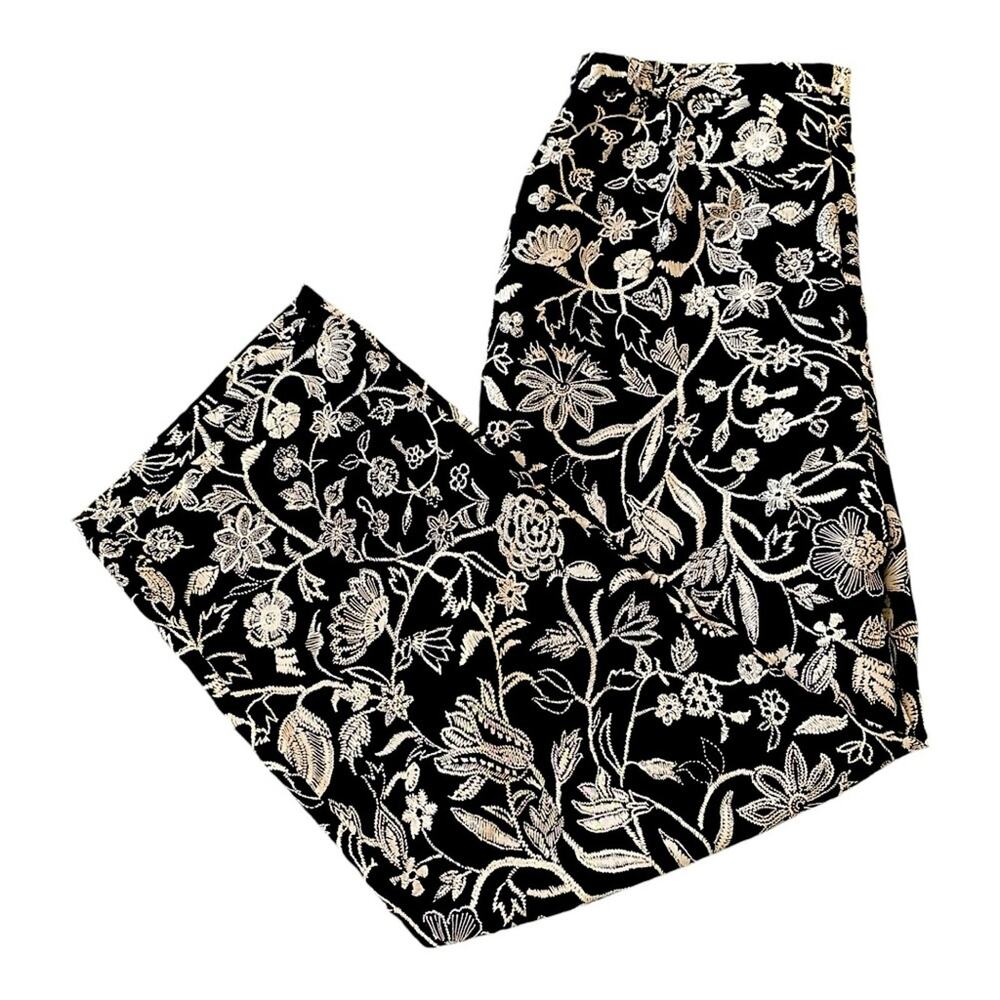 Sara Campbell Black Trousers with Cream Floral Embroidery